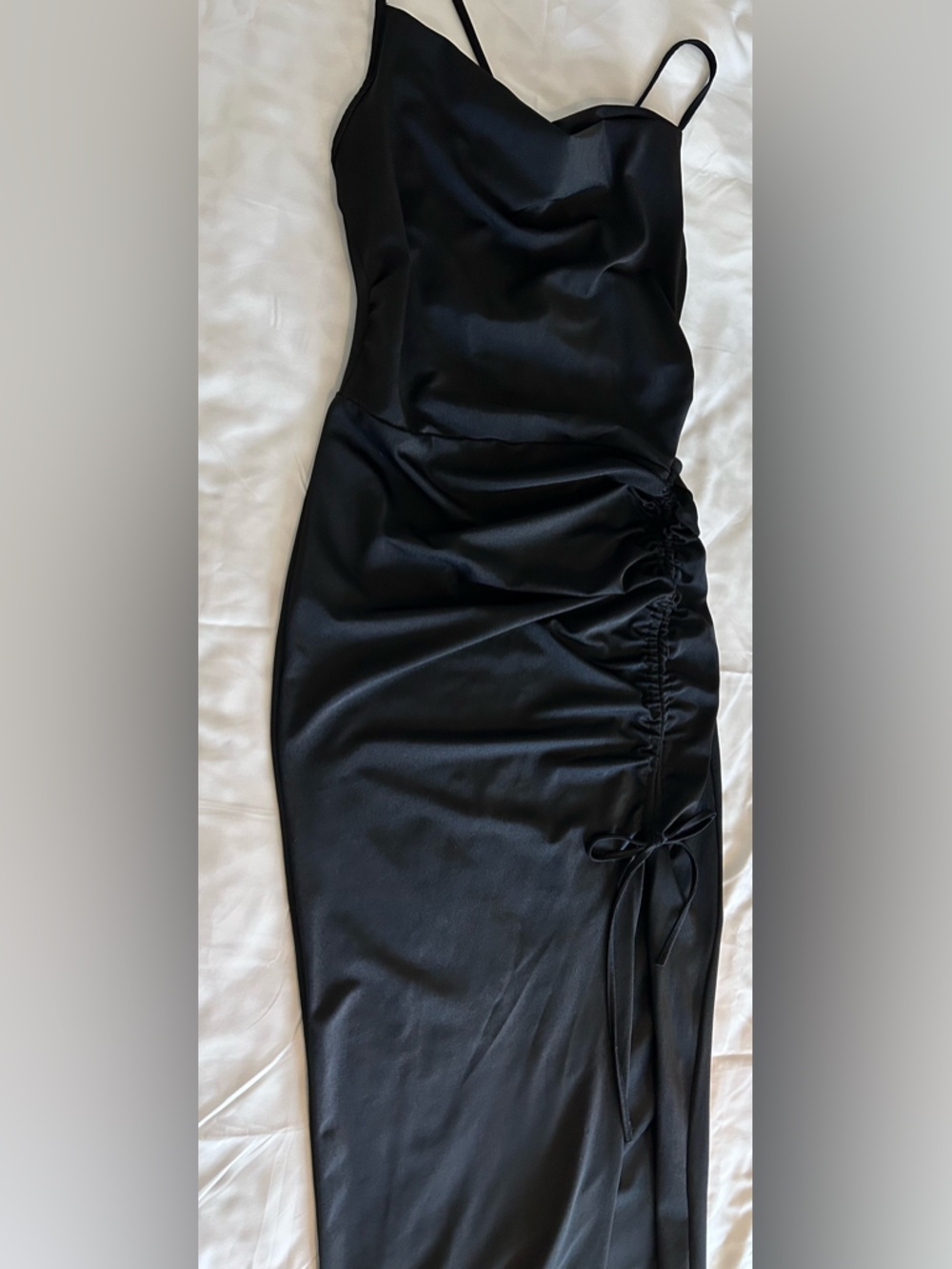 SHEIN Black Satin Ruched Pencil Dress